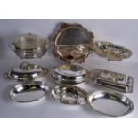 A COLLECTION OF ANTIQUE SILVER PLATE including tureen covers, a salver etc. (qty)