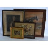 A VICTORIAN FRAMED WATERCOLOUR AND LEAF STILL LIFE together with a large 1930s pastel of a horse &