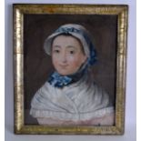 English School (19th Century) Oil on canvas, 'Girl with the blue ribbon'. Image 12ins x 15.5ins.
