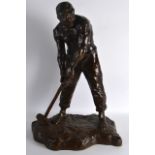 Victor Joseph Ghislain Demanet (C1930) A large bronze figure of a male, modelled holding a hammer