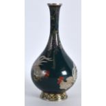 A GOOD SMALL EARLY 20TH CENTURY JAPANESE MEIJI PERIOD CLOISONNE ENAMEL VASE decorated with two