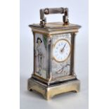 AN EARLY 20TH CENTURY SWISS SILVER AND ENAMEL MINIATURE CARRIAGE CLOCK painted with a harlequin