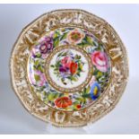 A SAMPSON HANCOCK KING STREET FACTORY PLATE painted with a border of gilt flowers, painted by