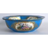 A MID 19TH CENTURY SEVRES STYLE OCTAGONAL PORCELAIN BASIN painted with figures, animals and