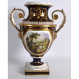 A MID 19TH CENTURY DERBY TWIN HANDLED VASE painted with a view of Italy. 9.5ins high.