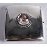 A SILVER ESSEX CRYSTAL 'CAT' CIGARETTE CASE.