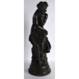 A LARGE EARLY 20TH CENTURY FRENCH ART NOUVEAU BRONZE FIGURE OF A FEMALE modelled semi clad in draped