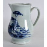 AN 18TH CENTURY LIVERPOOL CHAFFERS SPARROWBEAK JUG with rolled foot painted with a hut on an island.