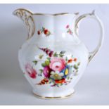 A MID 19TH CENTURY ENGLISH PORCELAIN JUG probably Coalport, painted with flowers. 7.75ins high.