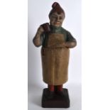 AN UNUSUAL EARLY 20TH CENTURY AUSTRIAN TERRACOTTA TOBACCO JAR & COVER modelled as a male holding a