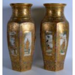 A FINE PAIR OF 19TH CENTURY JAPANESE MEIJI PERIOD SATSUMA VASES by Kinkozan, the panels