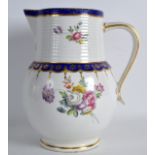 AN 18TH CENTURY DERBY PORCELAIN JUG painted in the Withers style, depicting flowers under a blue and