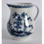 AN 18TH CENTURY LIVERPOOL BLUE AND WHITE SHAWS BROW SPARROWBEAK JUG painted with a hut on the