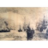 VICTORIAN ENGRAVING, Framed, "Victoria Vitrix", ships in battle scenes. 1 ft 4ins x 1 ft 11ins