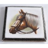 AN ART DECO ENGLISH SILVER AND ENAMEL CIGARETTE CASE decorated with a portrait of a horse, with