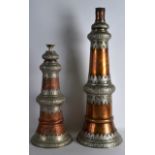 TWO 19TH CENTURY ADJUSTABLE COPPER EMBOSSED HORNS. (2)