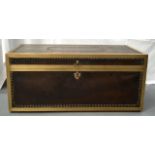 A GOOD EARLY 20TH CENTURY BRASS BOUND CAMPHERWOOD CHEST with stud work decoration. 2Ft 7ins wide.