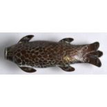 AN 18TH/19TH CENTURY PERSIAN COPPER 'FISH FLASK'. 3.75ins long.