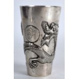 A LATE 19TH CENTURY CHINESE EXPORT SILVER BEAKER stamped WN, decorated with a three claw dragon. 3.