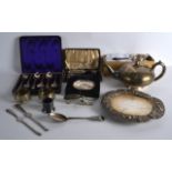 A CASED SET OF VICTORIAN SILVER SPOONS Exeter 1875, together with other silver and flatware. (qty)