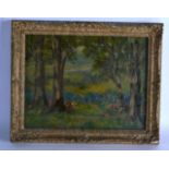 FRENCH SCHOOL (1947) Framed Gouache, indistinctly signed, Forest Landscape. 10ins x 1 ft 1ins