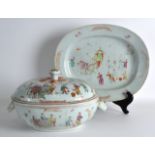 A GOOD 18TH CENTURY CHINESE EXPORT FAMILLE ROSE TUREEN AND COVER with matching stand, painted with