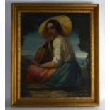 Italian School (19th Century) Framed, Oil on canvas, 'Gypsy within a landscape'. 1Ft 9ins x 2ft