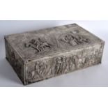 A MID 19TH CENTURY CONTINENTAL SILVER RECTANGULAR BOX decorated with figures in various pursuits