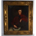 SCOTTISH SCHOOL (19th Century), Framed Oil on Canvas, Portrait of a young man in red" 2 ft 2ins x