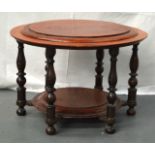 A VICTORIAN CARVED WOOD GLOBE STAND of circular form with six slender supports. 1Ft 8ins diameter