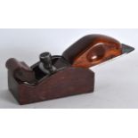 A SMALLER VINTAGE CARVED WOOD STEEL PLANE stamped T S Kaye & Sons. 8.5ins long.