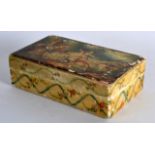 AN UNUSUAL LATE 19TH/20TH CENTURY FRENCH CARVED IVORY RECTANGULAR BOX painted with figures within