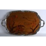 A LOVELY ART NOVUEAU FRENCH TWIN HANDLED SILVER PLATED MOUNTED TRAY by Louis Majorelle (1859-