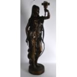 A LARGE BRONZE STANDING LAMP modelled as a classical female. 3Ft 2ins high.