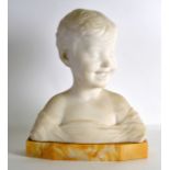 A GOOD LATE 19TH/20TH CENTURY ITALIAN CARVED WHITE MARBLE BUST modelled as a laughing boy. 1Ft