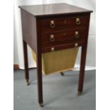 A LOVELY 19TH CENTURY MAHOGANY SEWING TABLE with two drawers bearing lion mask head handles. 2Ft