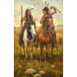 TROY DENTON (Mid 20th Century), Framed Oil on Canvas, signed, Two Native American Indians on