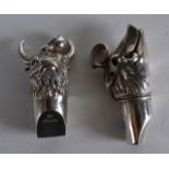TWO NOVELTY SILVER WHISTLES in the form of a boar & bull. (2)