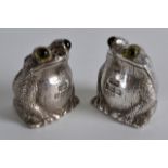 A LOVELY PAIR OF ENGLISH SILVER NOVELTY 'TOAD' CONDIMENTS. Birmingham 1959.