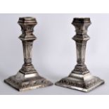 A PAIR OF SILVER NEO CLASSICAL CANDLESTICKS. Sheffield 1894. 6.25ins high.