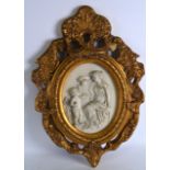 A FRAMED ITALIAN CLASSICAL PANEL depicting two figures, contained within a gilt frame. Panel 7.