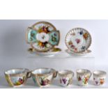 AN UNUSUAL PAIR OF LATE 19TH CENTURY DRESDEN CUPS AND SAUCERS together with a pair of dresden cups