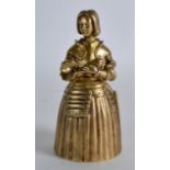 A GOOD EARLY 20TH CENTURY SILVER GILT FIGURAL BELL in the form of Joan of Arc. London 1911. 11oz.