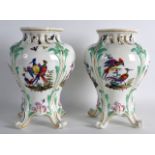 A GOOD PAIR OF MID 19TH CENTURY RETICULATED VASES painted with studies of birds in the Meissen