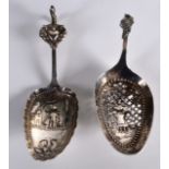 A 19TH CENTURY DUTCH PIERCED SILVER SPOON together with another Dutch silver spoon. (2)