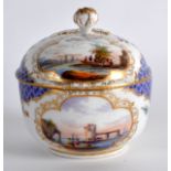 AN 18TH CENTURY MEISSEN PORCELAIN SUCRIER AND COVER painted with panels of figures by the sea. 3.