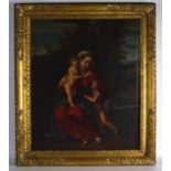 ITALIAN SCHOOL, Framed Oil on canvas, Portrait of the virgin Mary, Jesus and John the Baptist. 2