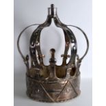 A LARGE EARLY 20TH CENTURY SILVER PLATED 'CROWN' HANGING LANTERN. 1Ft 7ins high.