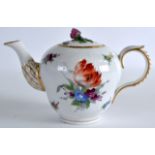 AN EARLY 19TH CENTURY ROYAL COPENGAEN TEAPOT AND COVER painted with flowers on a basket weave