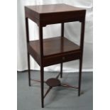 A 19TH CENTURY MAHOGANY GENTLEMANS SHAVING STAND with rising top revealing a marble panel, with
